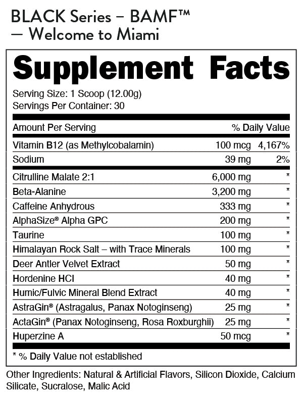Bucked Up BAMF Black High Stimulant Nootropic Pre Workout Pre-Workout Bucked Up Size: 30 Servings Flavor: Welcome to Miami (Strawberry Mango Pineapple), Candy Shop (Sour Gummy)