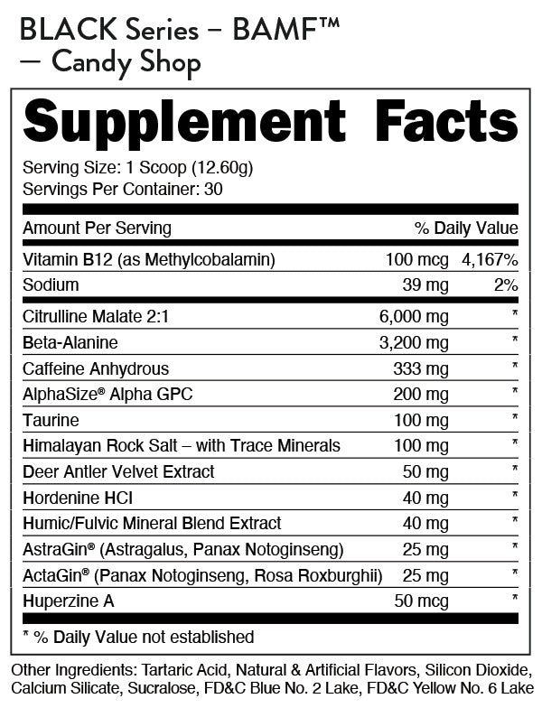 Bucked Up BAMF Black High Stimulant Nootropic Pre Workout Pre-Workout Bucked Up Size: 30 Servings Flavor: Welcome to Miami (Strawberry Mango Pineapple), Candy Shop (Sour Gummy)
