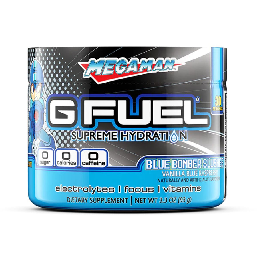 G FUEL Hydration Powder Hydration G Fuel Size: 30 Servings Flavor: Mega Man Blue Bomber Slushee