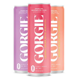 Gorgie Sparkling Energy Drinks Energy Drink Gorgie Size: 12 Cans Flavor: Variety Pack 4 Cans Each Flavor (Watermelon Crush - Peachy Keen - Electric Berry)