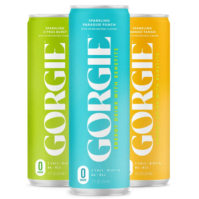 Gorgie Sparkling Energy Drinks Energy Drink Gorgie Size: 12 Cans Flavor: Tropical Variety Pack 4 Cans Each Flavor (Paradise Punch - Mango Tango - Citrus Burst)