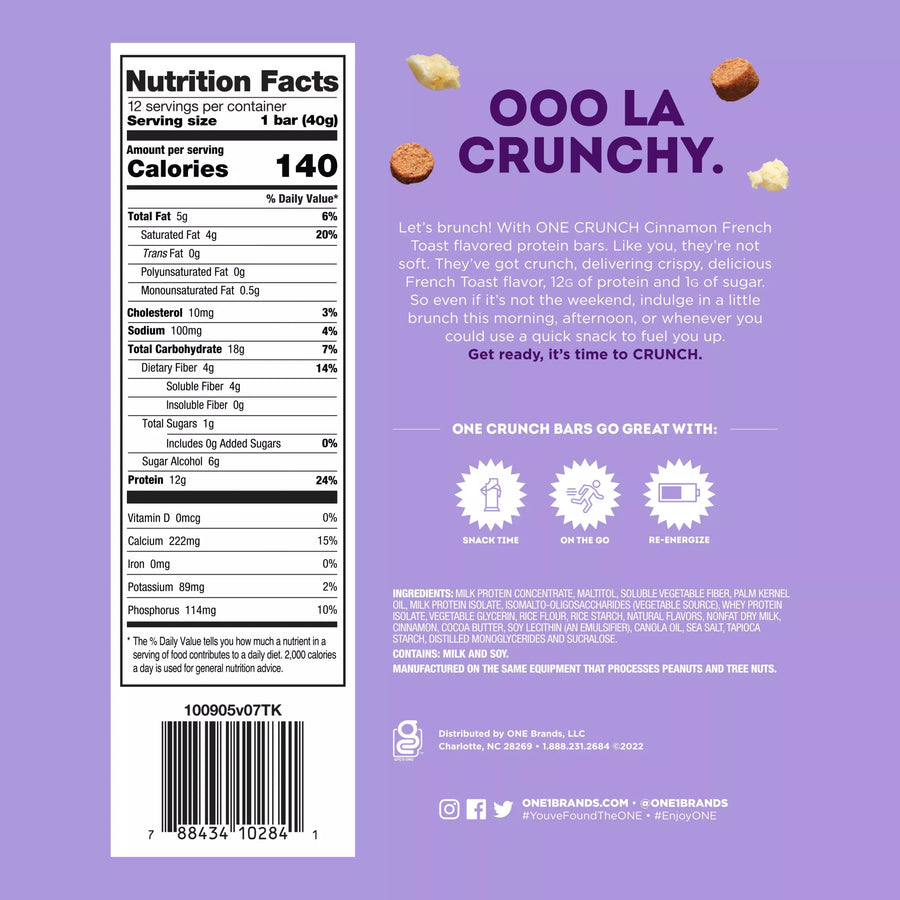 ONE Crunch Healthy Snacks ONE Size: 12 Bars Flavor: Cinnamon French Toast, Marshmallow Treat, Peanut Butter Chocolate Chip