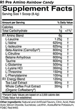 R1 Pre-Amino Aminos Rule One Size: 30 Servings Flavor: Watermelon Splash, Blue Razz Lemonade, Fruit Punch, Pineapple Orange, Peach Mango, Juicy Grape, Rainbow Candy