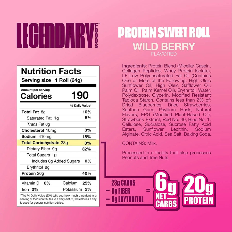 Legendary Foods Protein Sweet Roll Legendary Foods Size: 10 Bars Flavor: Wild Berry, Chocolate, Cinnamon