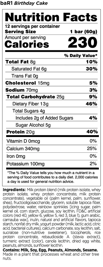 #nutrition facts_12 Bars / Birthday Cake