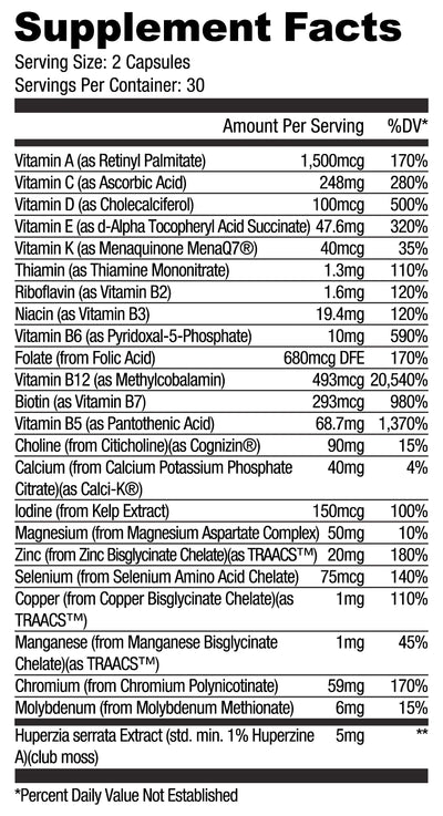 Ryse VitaFocus Multi-Vitamin Vitamins & Supplements RYSE Size: 60 Capsules