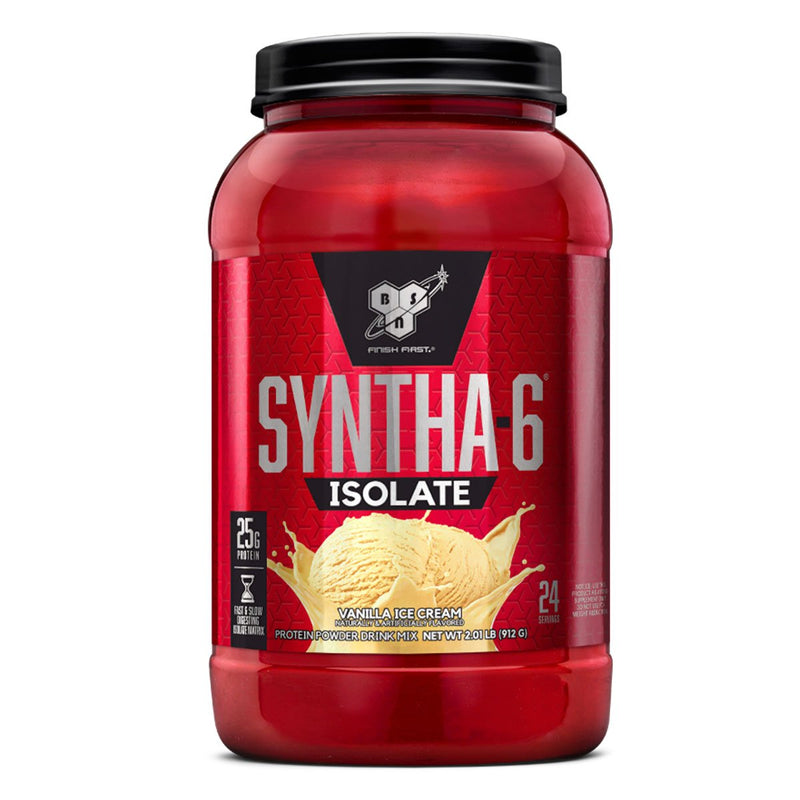 Syntha-6 Isolate Protein BSN Size: 2.01 lbs., 4.01 lbs Flavor: Chocolate Milkshake, Chocolate Peanut Butter, Vanilla Ice Cream, Peanut Butter Cookie, Strawberry Milkshake