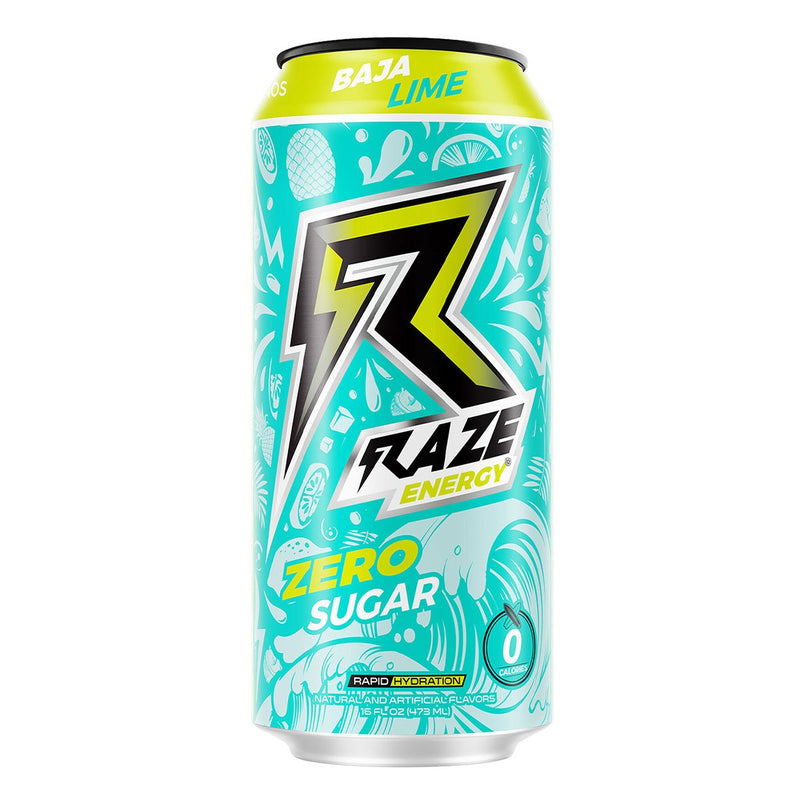 RAZE Energy Drink RTD Repp Sports Size: 12 Cans Flavor: Sour Gummy Worms, Apollo, Watermelon Frost, Voodoo, Grape Bubblegum, Guava Mango, South Beach (Miami Vice), Rainbow Candy, Phantom Freeze, Strawberry Colada, Galaxy Burst, White Peach, Baja Lime, Sou
