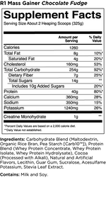 R1 Mass Gainer Mass Gainers Rule One Size: 8 Servings, 16 Servings Flavor: Chocolate Fudge, Vanilla Creme, Chocolate Peanut Butter, Cookies & Creme, Strawberries & Creme