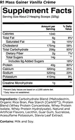 R1 Mass Gainer Mass Gainers Rule One Size: 8 Servings, 16 Servings Flavor: Chocolate Fudge, Vanilla Creme, Chocolate Peanut Butter, Cookies & Creme, Strawberries & Creme