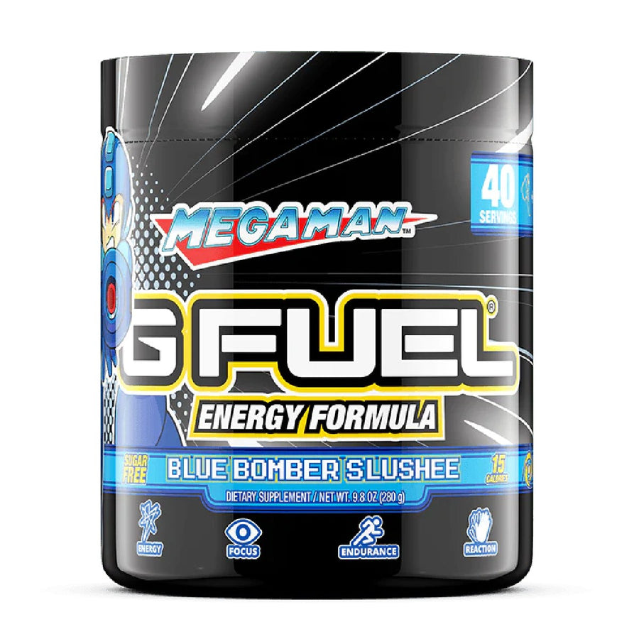 G FUEL Energy Formula Pre-Workout G Fuel Size: 40 Servings Flavor: MEGA MAN™ BLUE BOMBER SLUSHEE (Vanilla Blue Raspberry)
