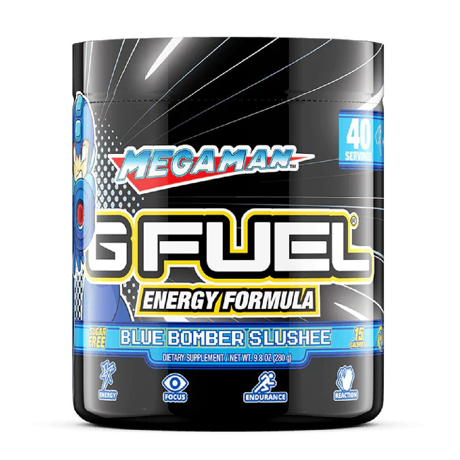 G FUEL Energy Formula Pre-Workout G Fuel Size: 40 Servings Flavor: MEGA MAN™ BLUE BOMBER SLUSHEE (Vanilla Blue Raspberry)