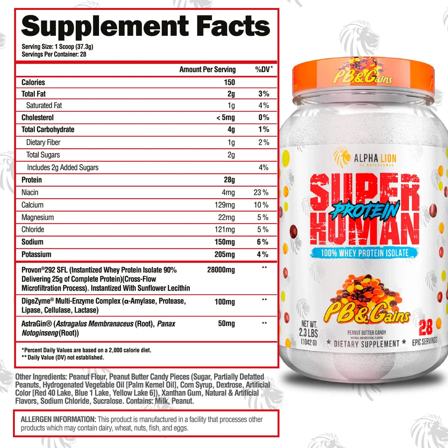 Alpha Lion Superhuman Protein Protein Alpha Lion Size: 2 Lbs. Flavor: Hulk Milk Vanilla Ice Cream, Anabolic Cereal Rainbow Cereal Flavor, Peanut Butter & Gains Peanut Butter Candy, Cocoa Buffs Chocolate Cereal Flavor, Orange Creamsicle