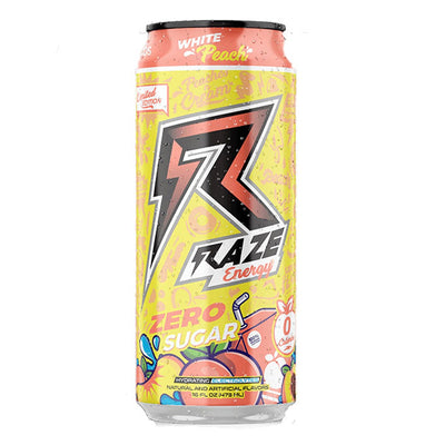 RAZE Energy Drink RTD Repp Sports Size: 12 Cans Flavor: Sour Gummy Worms, Apollo, Watermelon Frost, Voodoo, Grape Bubblegum, Guava Mango, South Beach (Miami Vice), Rainbow Candy, Phantom Freeze, Strawberry Colada, Galaxy Burst, White Peach, Baja Lime, Sou