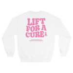 Lift for a cure sweatshirt Apparel & Accessories CampusProtein.com Colors: White, Light Pink, Sport Grey Sizes: Small (S), Medium (M), Large (L), Extra Large (XL), XXL (2XL)