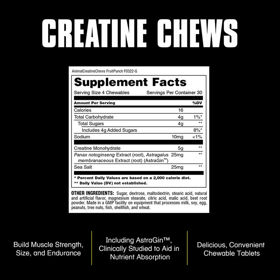 Animal Creatine Chews Creatine ANIMAL Size: 120 Chewable Tablets Flavor: Fruit Punch, Grape, Green Apple