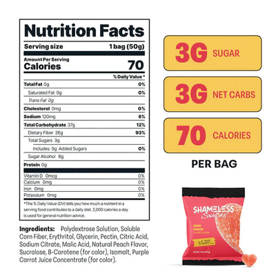 #nutrition facts_6 bags / OMG Sour Peach Gummies