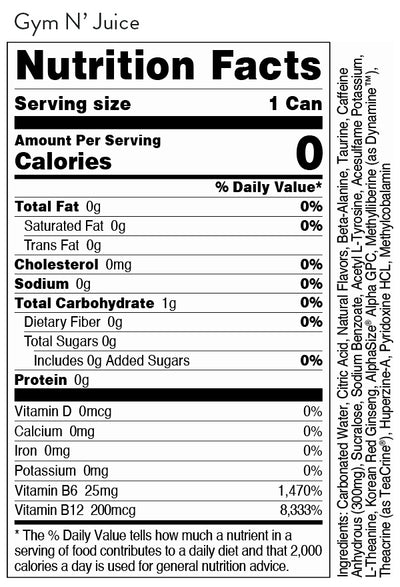 #nutrition facts_12 Pack / Gym N Juice