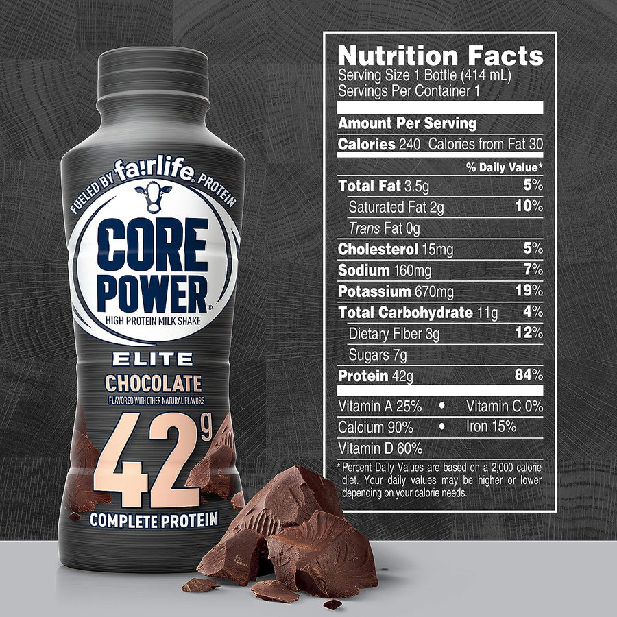 Fairlife Core Power Elite Protein Shakes RTD Fairlife Size: 12 Bottles Flavor: Chocolate, Vanilla, Strawberry