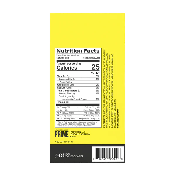 Prime Hydration Sticks PRIME Size: 6 Pack Flavor: Lemon Lime, Tropical Punch, Blue Raspberry, Ice Pop, Lemonade, Strawberry Watermelon, Glowberry, Meta Moon