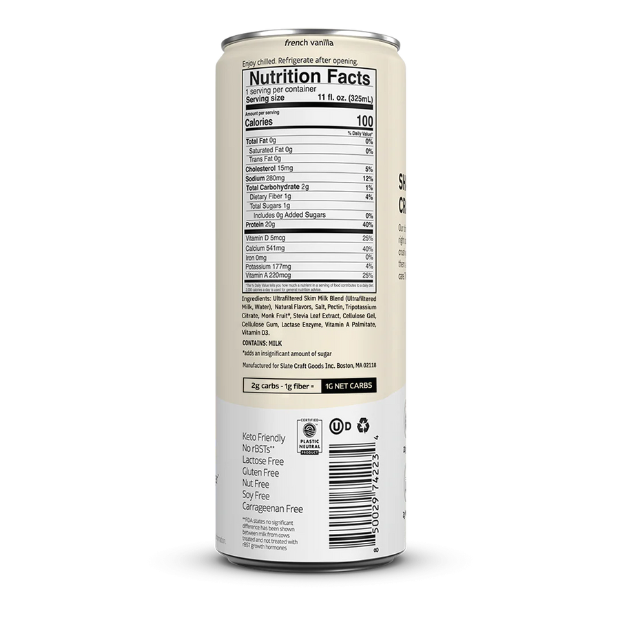 Slate Ultra Filtered Protein Milk Shakes RTD Slate Size: 12 Bottles Flavor: French Vanilla Shake, Dark Chocolate Shake, Classic Chocolate Shake