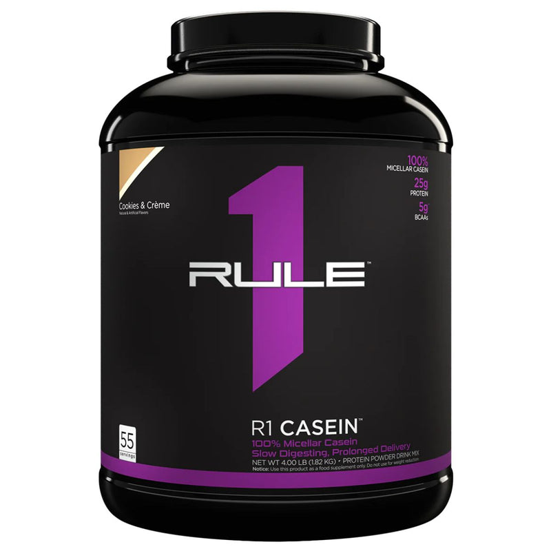 R1 Casein Protein Rule One Size: 4.1 Lbs. Flavor: Cookies and Creme