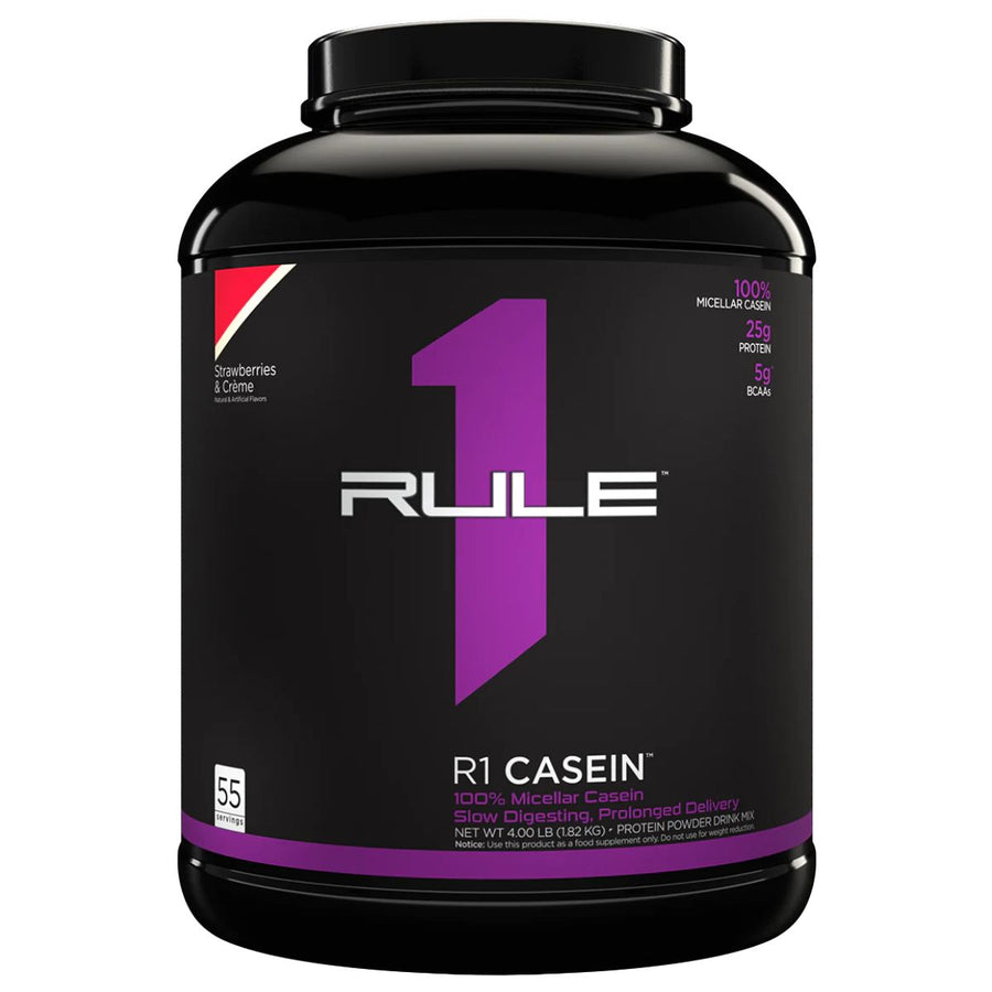 R1 Casein Protein Rule One Size: 4.1 Lbs. Flavor: Strawberries and Creme