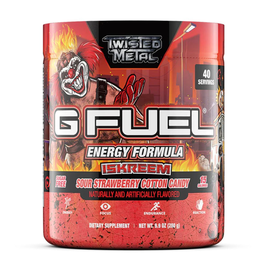 G FUEL Energy Formula Pre-Workout G Fuel Size: 40 Servings Flavor: TWISTED METAL ISKREEM (Sour Strawberry Cotton Candy)