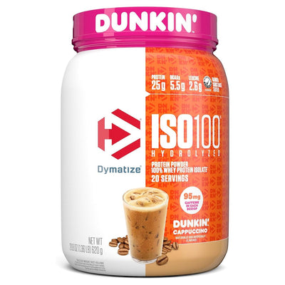 Dymatize ISO100 in Dunkin' Flavors Protein Dymatize Size: 1.3 Lbs. Flavor: Dunkin' Cappuccino Flavor