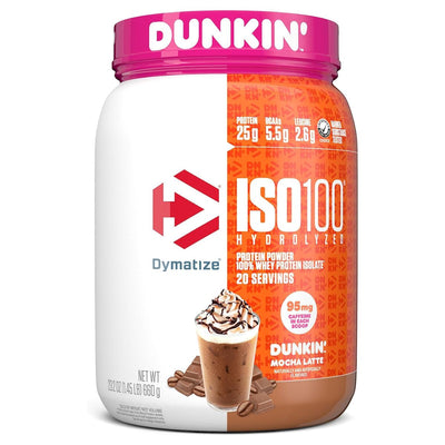 Dymatize ISO100 in Dunkin' Flavors Protein Dymatize Size: 1.3 Lbs. Flavor: Dunkin' Mocha Latte Flavor