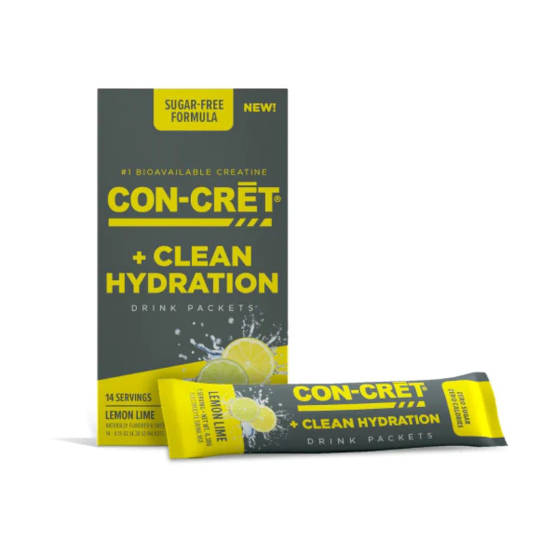 Con-Cret + Clean Hydration Full Electrolyte Profile Plus Vitamins and Creatine HCl Performance Hydration Creatine Con-Cret Size: 14 Servings Flavor: Lemon Lime
