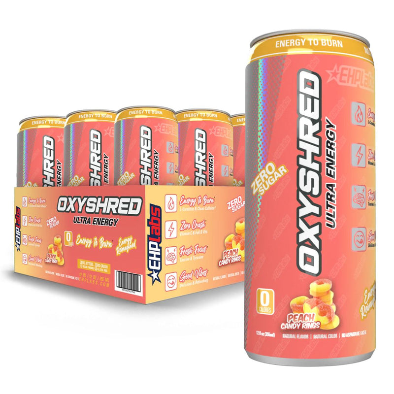 EHP Labs OxyShred Ultra Energy Drink RTD Energy Drink EHP Labs Size: 12 Cans Flavor: Peach Candy Rings