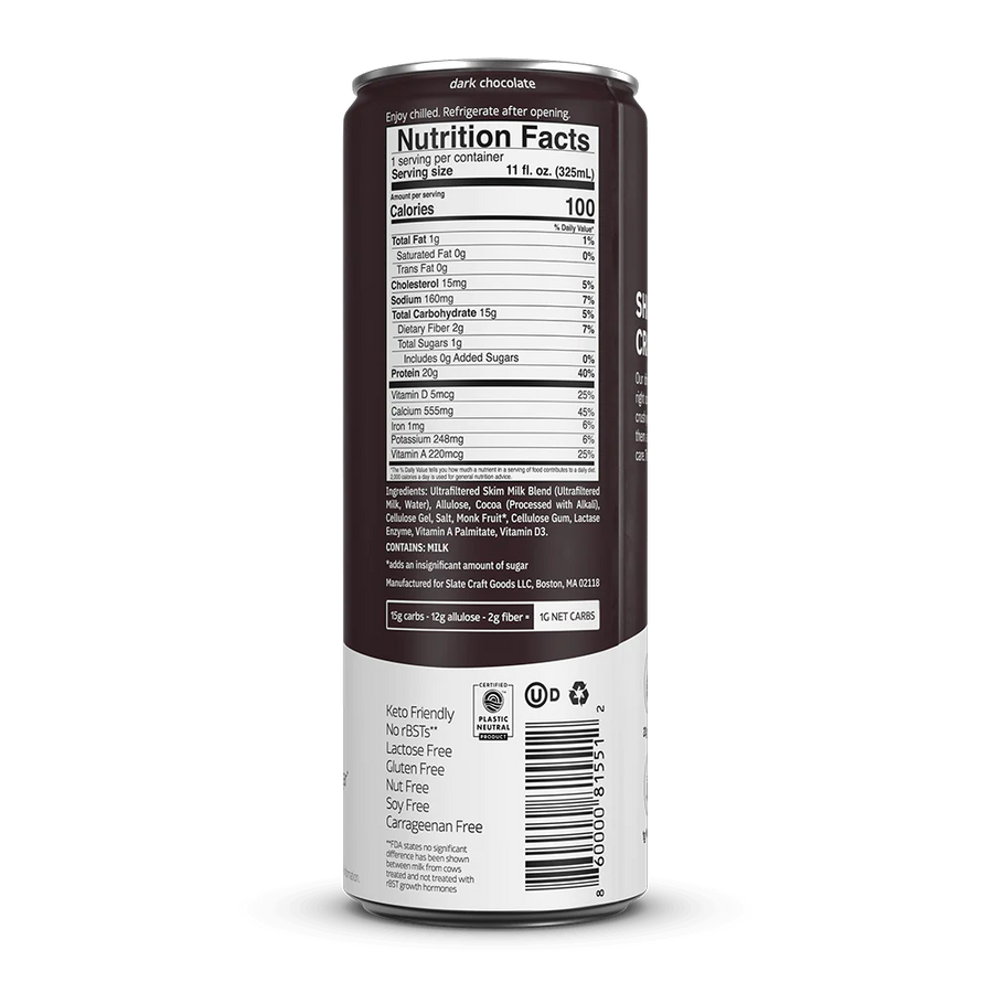 Slate Ultra Filtered Protein Milk Shakes RTD Slate Size: 12 Bottles Flavor: French Vanilla Shake, Dark Chocolate Shake, Classic Chocolate Shake