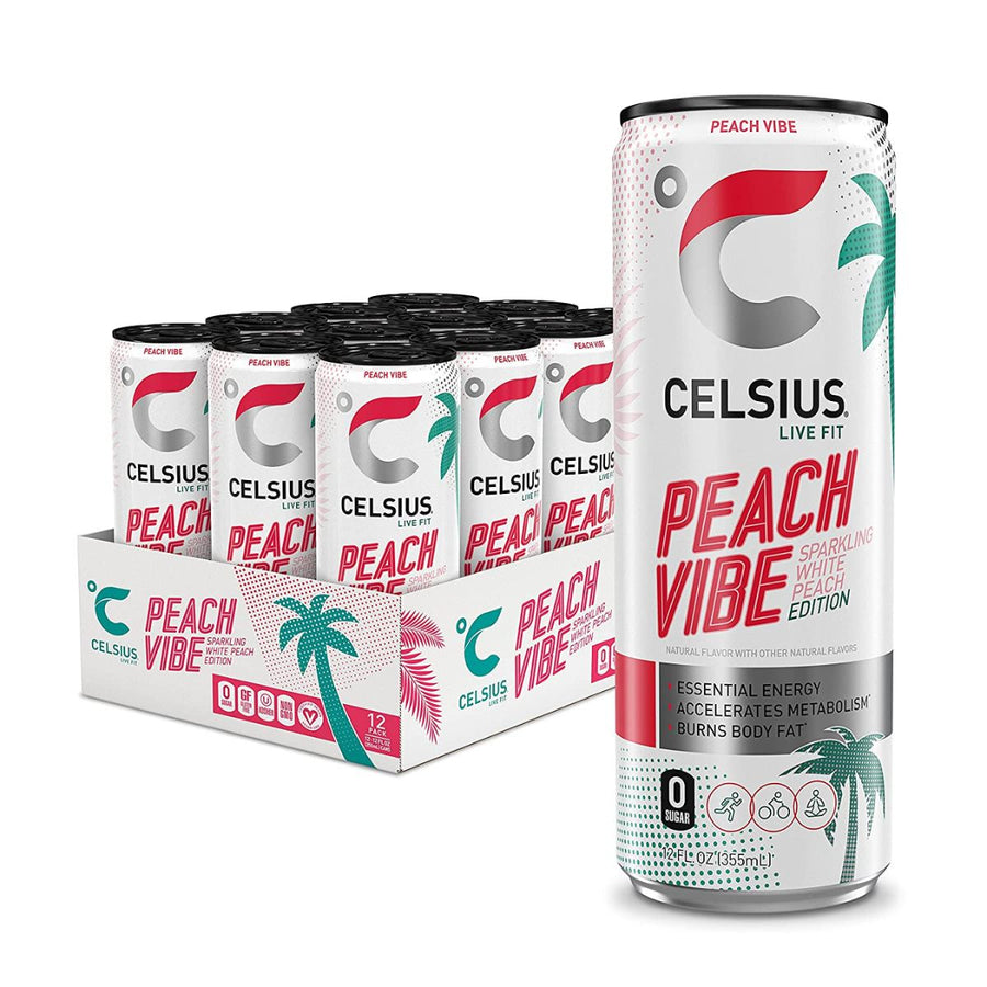 CELSIUS Energy Drink RTD Celsius Size: 12 Cans Flavor: Sparkling Peach Vibe
