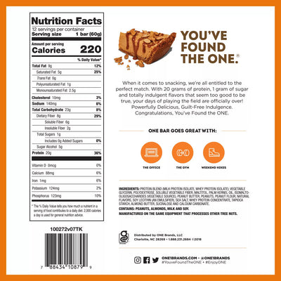 ONE Bar Healthy Snacks ONE Size: 12 Bars Flavor: Peanut Butter Cup, Pumpkin Pie, Birthday Cake, Lemon Cake, Cookies and Creme, Peanut Butter Pie, Blueberry Cobbler, Cinnamon Roll, Maple Glazed Doughnut, S'Mores, Fruity Cereal, Almond Bliss, Chocolate Chip