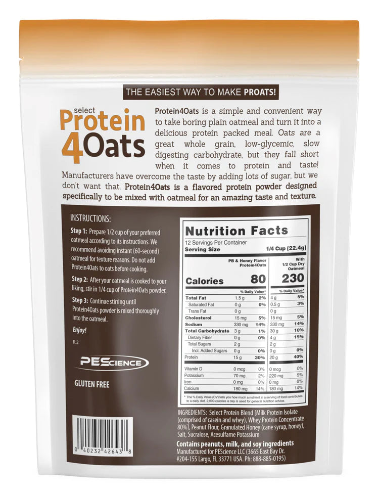PES Select Protein4Oats Protein PEScience Size: 12 Servings Flavor: Maple Brown Sugar, Apple Cinnamon, Peanut Butter & Honey, Vanilla, Strawberries & Cream