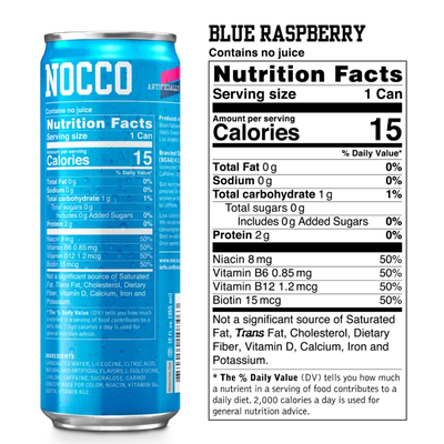 NOCCO BCAA Energy Drink Energy Drink NOCCO Size: 12 Cans Flavor: Apple, Caribbean, Caribbean (NON-Caffeinated), Miami Strawberry, Tropical, Juicy Breeze, Juicy Razz, Blood Orange, Melon Blast, Blue Raspberry