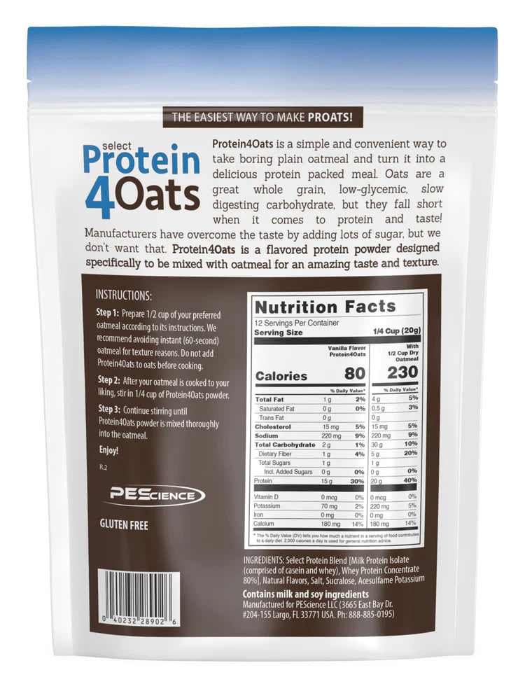 PES Select Protein4Oats Protein PEScience Size: 12 Servings Flavor: Maple Brown Sugar, Apple Cinnamon, Peanut Butter & Honey, Vanilla, Strawberries & Cream