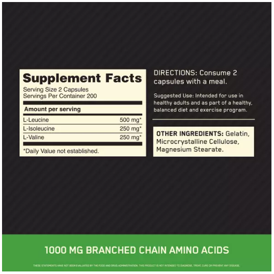 Optimum Nutrition BCAA 1000 Aminos Optimum Nutrition Size: 60 Capsules, 200 Capsules, 400 Capsules