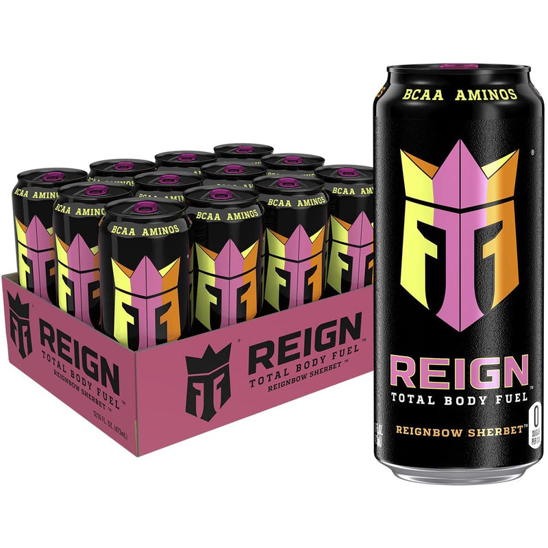 REIGN Energy Drink Energy Drink Reign Size: 12 Cans Flavor: Reignbow Sherbert