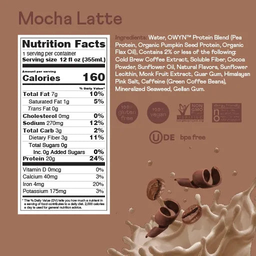 OWYN Doubleshot Protein Coffee Shakes RTD OWYN Size: 12 Bottles Flavor: Caramel Macchiato, Mocha Latte, Vanilla Latte