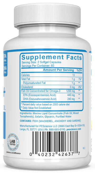 Omega-3 Plus Vitamins PEScience Size: 120 Capsules