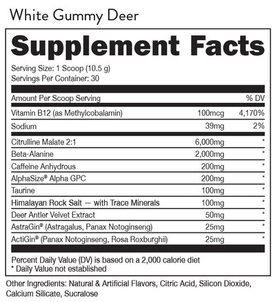 #nutrition facts_ 30 Servings / Bucked Up - White Gummy Deer