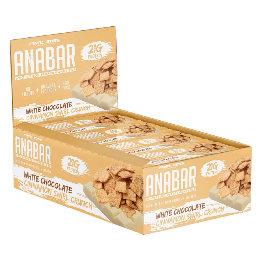 Anabar Healthy Snacks Final Boss Size: 12 Bars Flavor: White Chocolate Cinnamon Swirl Crunch