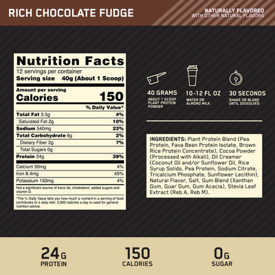 Gold Standard 100% Plant Protein Protein Optimum Nutrition Size: 1.5 Lbs Flavor: Chocolate, Vanilla