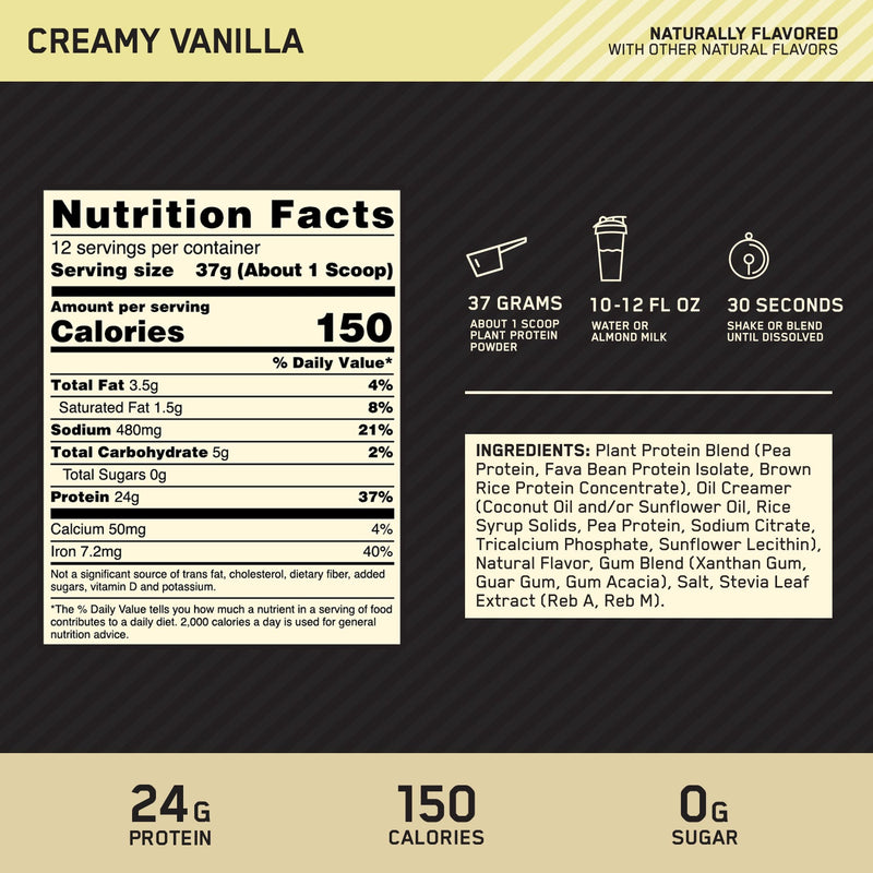 Gold Standard 100% Plant Protein Protein Optimum Nutrition Size: 1.5 Lbs Flavor: Chocolate, Vanilla