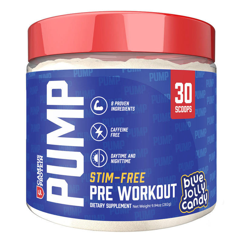 Blue Jolly Candy Campus Protein CP Pump Stimulant Free Caffeine Free Pre Workout Nighttime