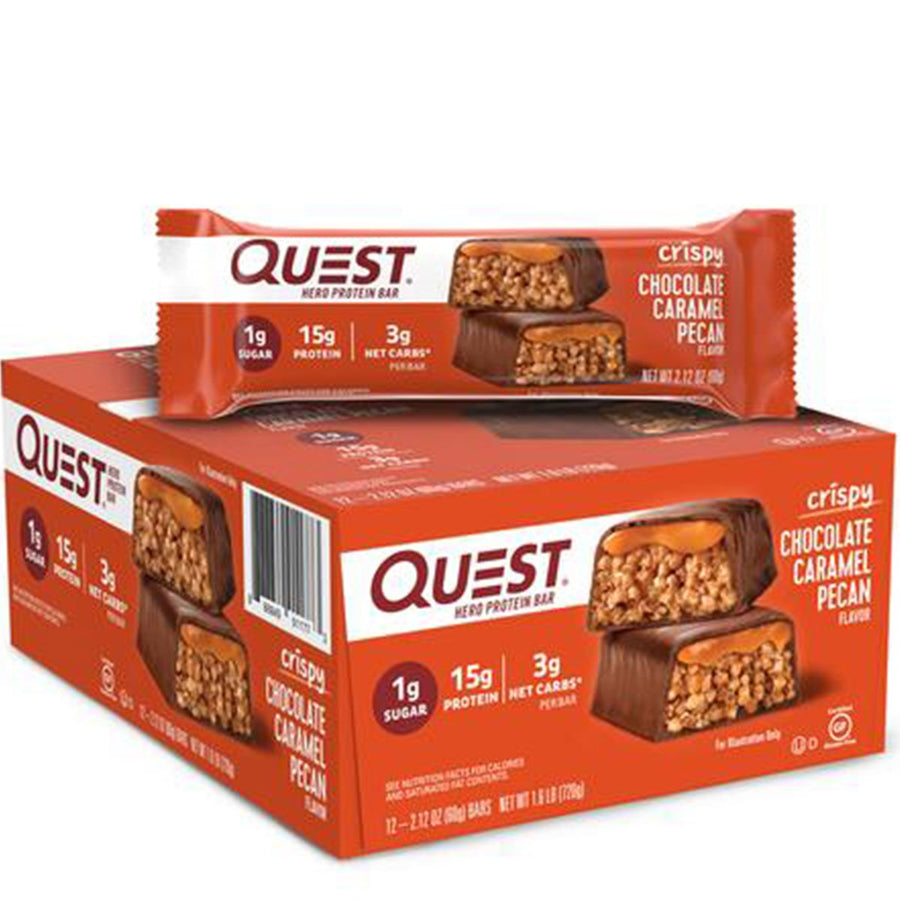 Quest Crispy Hero Protein Bar Healthy Snacks Quest Nutrition Size: 12 Bars Flavor: Chocolate Caramel Pecan