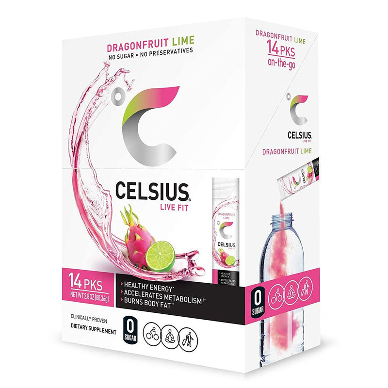 Celsius Energy Drink Stick Packets On the Go Dragonfruit Lime