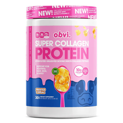 Super Collagen Protein Powder by Obvi Collagen obvi Size: 30 Servings Flavor: Fruity Cereal, Cinna Cereal, Entenmann's™ Chocolate Chip Cookies, Cocoa Cereal, Frosted Cereal, Honey O's Cereal, Birthday Cupcakes, Unflavored